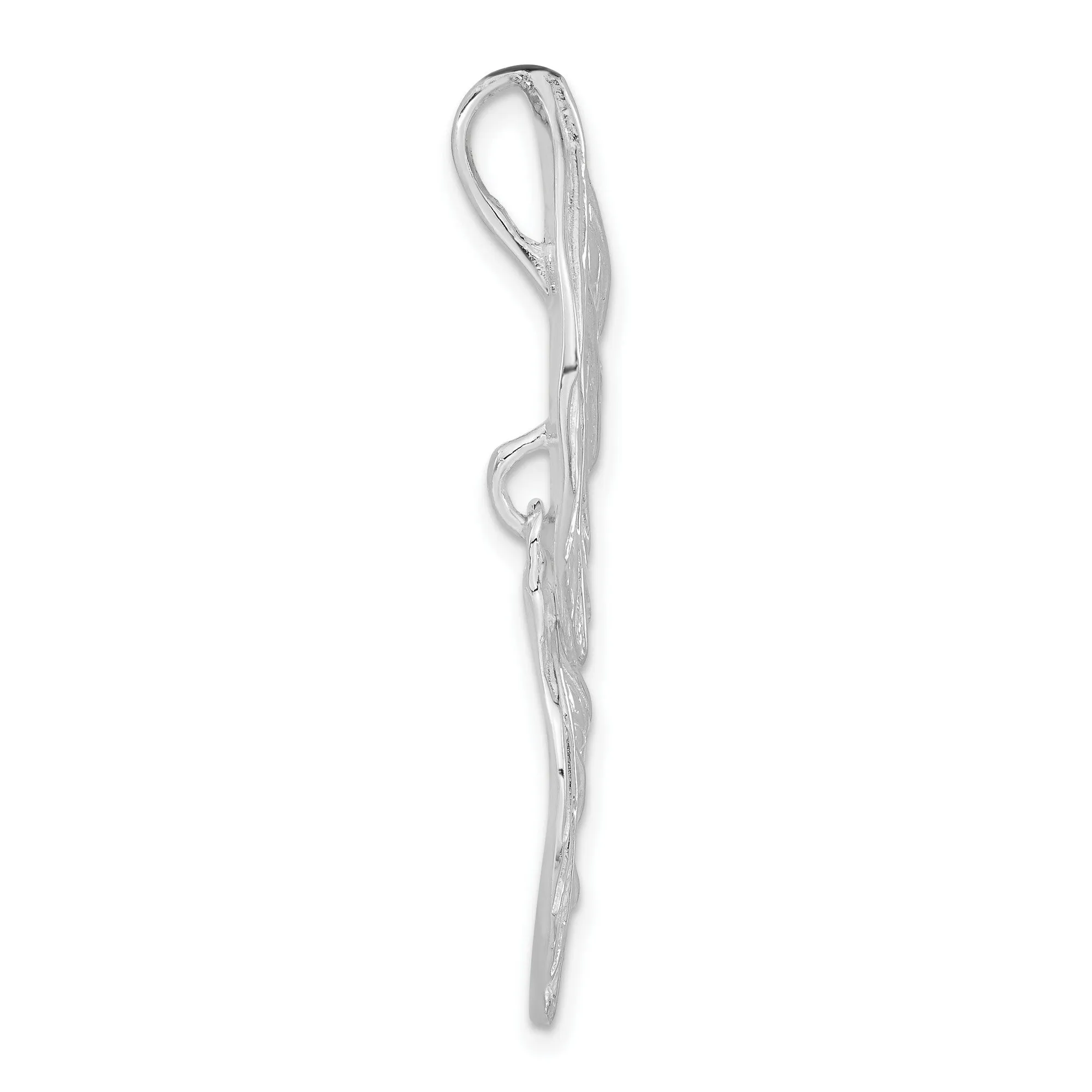 Double Leaf Textured Chain Slide Charm Pendant in Real 925 Sterling Silver