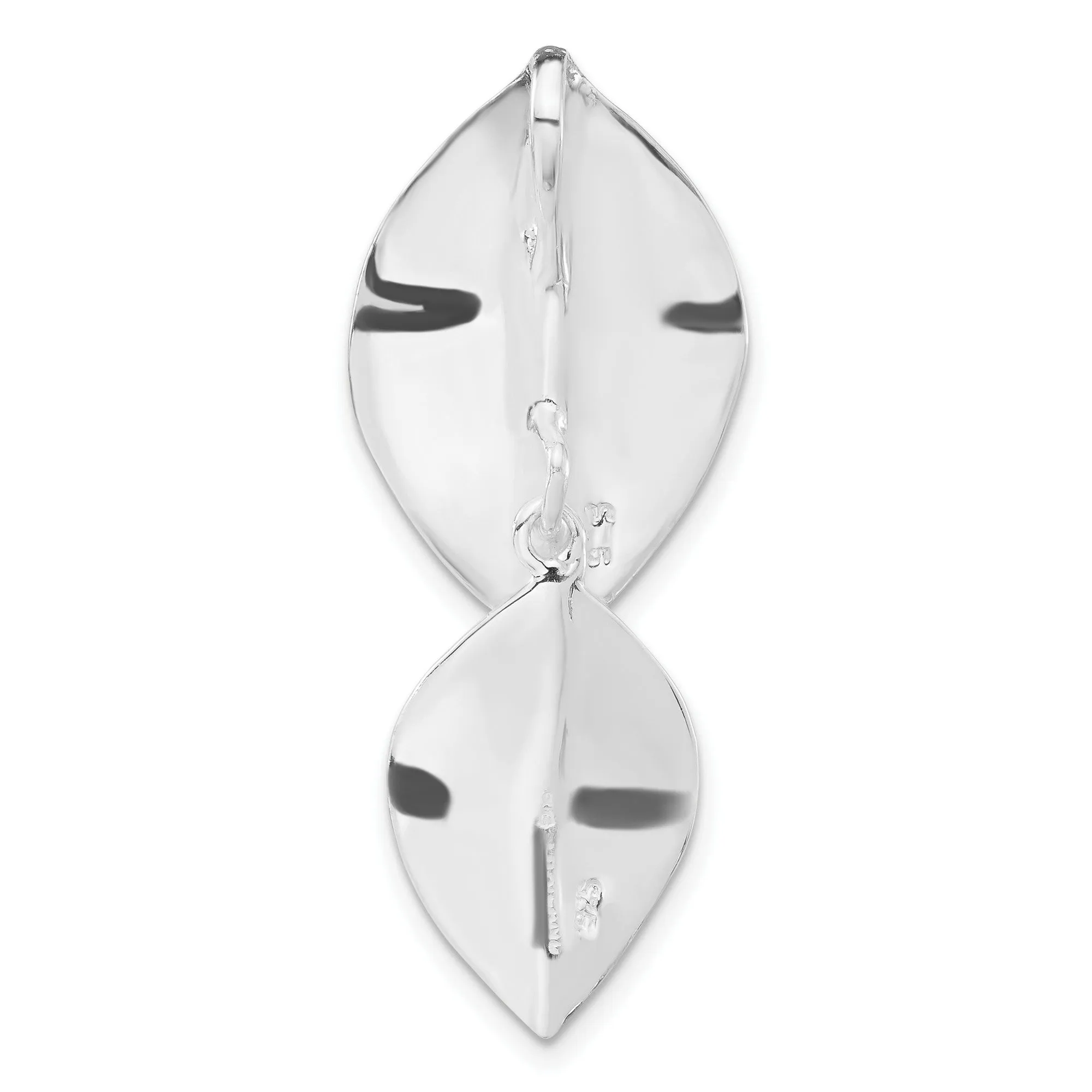 Double Leaf Textured Chain Slide Charm Pendant in Real 925 Sterling Silver