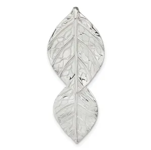 Double Leaf Textured Chain Slide Charm Pendant in Real 925 Sterling Silver