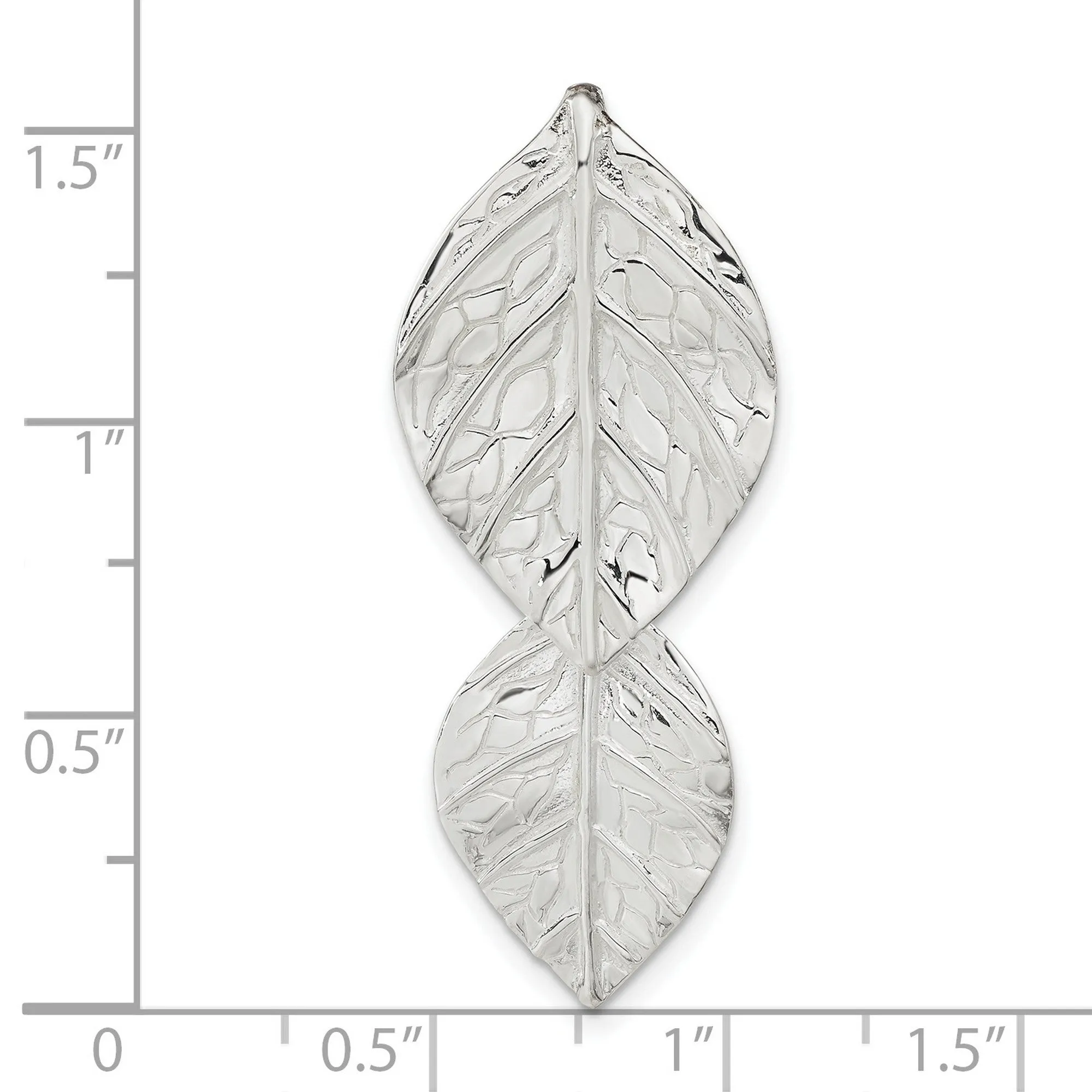 Double Leaf Textured Chain Slide Charm Pendant in Real 925 Sterling Silver