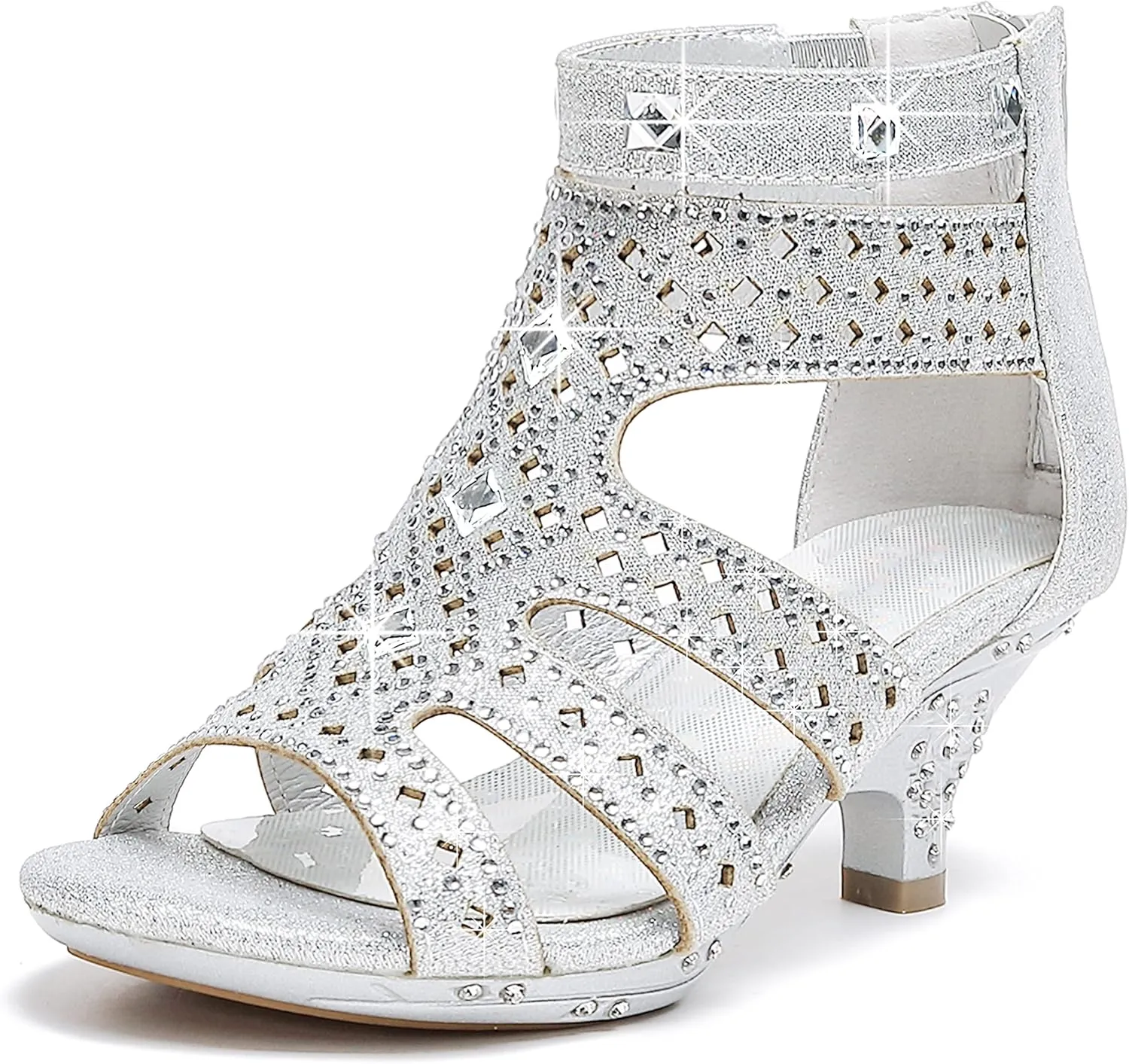 Dufannie Toddler Little Big Kid High Heels Flower Girls Party Dress Shoes Glitter Pump Sandals