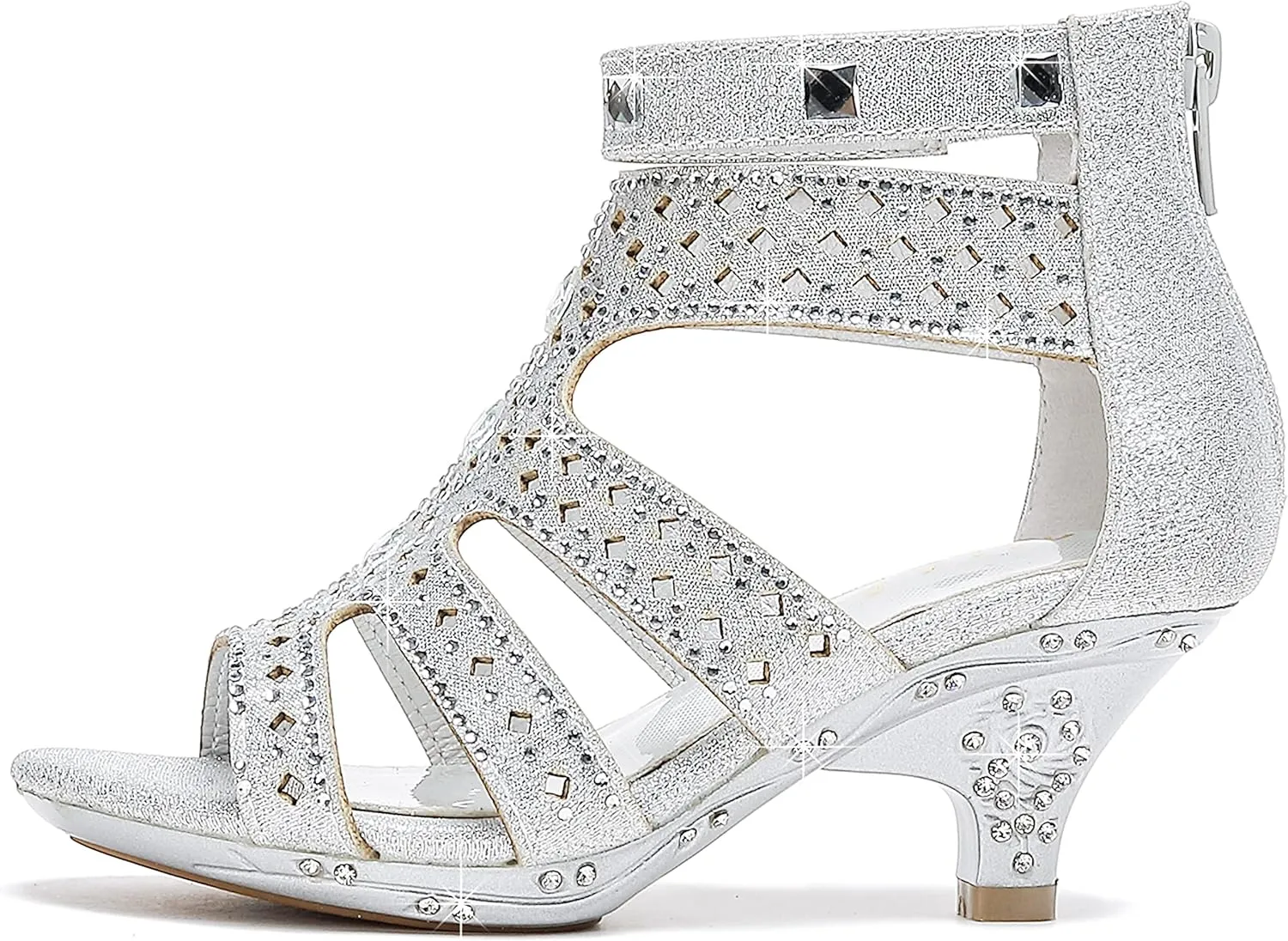 Dufannie Toddler Little Big Kid High Heels Flower Girls Party Dress Shoes Glitter Pump Sandals