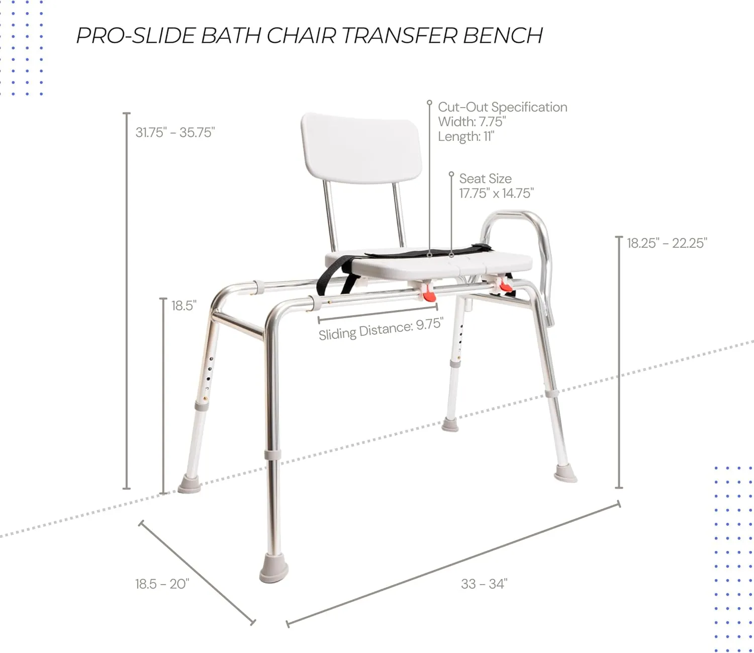 Eagle Health Supplies Pro-Slide Shower Chair & Tub Transfer Bench with Cut Out, Height Adjustable, Heavy-Duty Capacity up to 400 LBs, for Safety Shower, for Elderly & Disabled (70311)