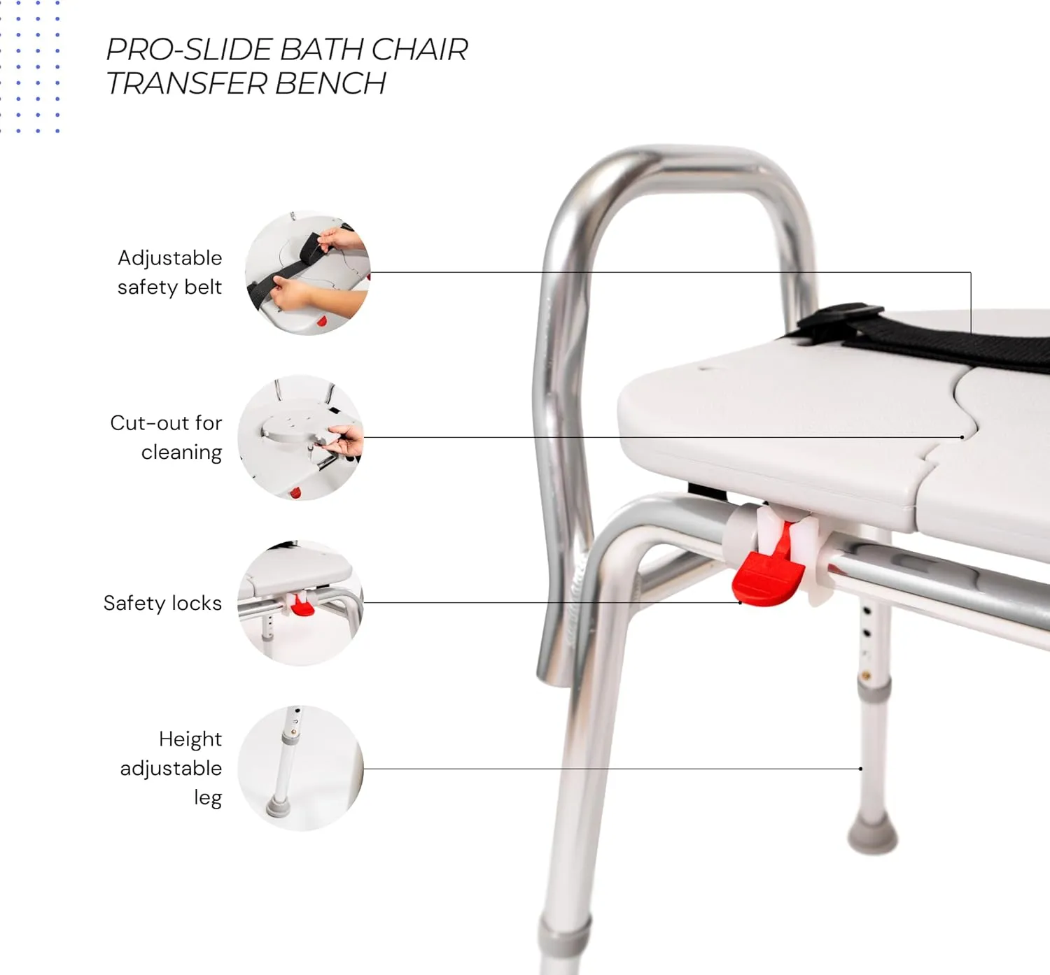 Eagle Health Supplies Pro-Slide Shower Chair & Tub Transfer Bench with Cut Out, Height Adjustable, Heavy-Duty Capacity up to 400 LBs, for Safety Shower, for Elderly & Disabled (70311)
