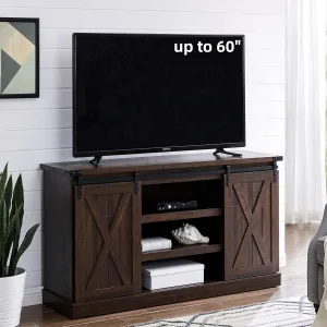 EDYO LIVING Farmhouse TV Stand for 60 Inch TV, Wood TV Stand with Sliding Barn Door, Entertainment Center with Storage Cabinet, Rustic Media Console for Living Room Bedroom, Espresso