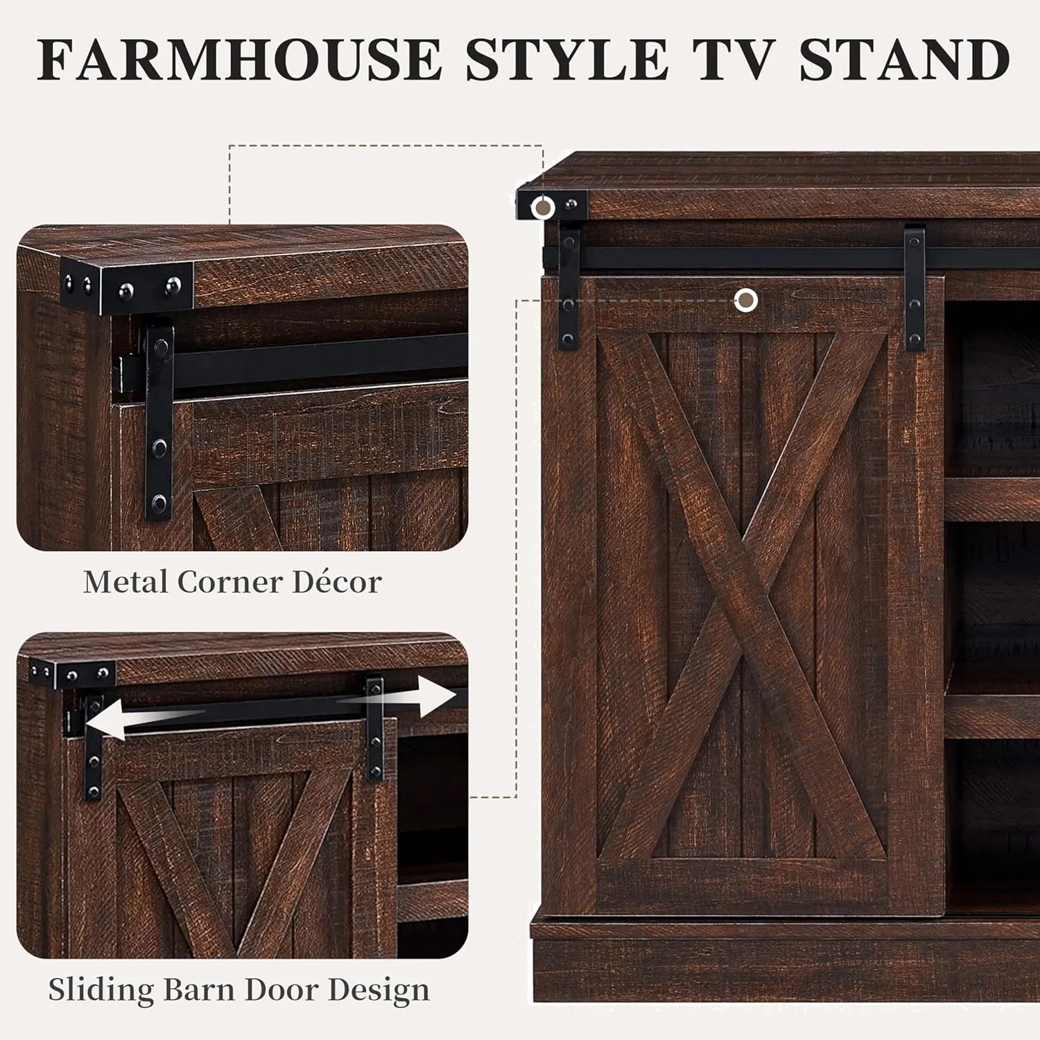 EDYO LIVING Farmhouse TV Stand for 60 Inch TV, Wood TV Stand with Sliding Barn Door, Entertainment Center with Storage Cabinet, Rustic Media Console for Living Room Bedroom, Espresso