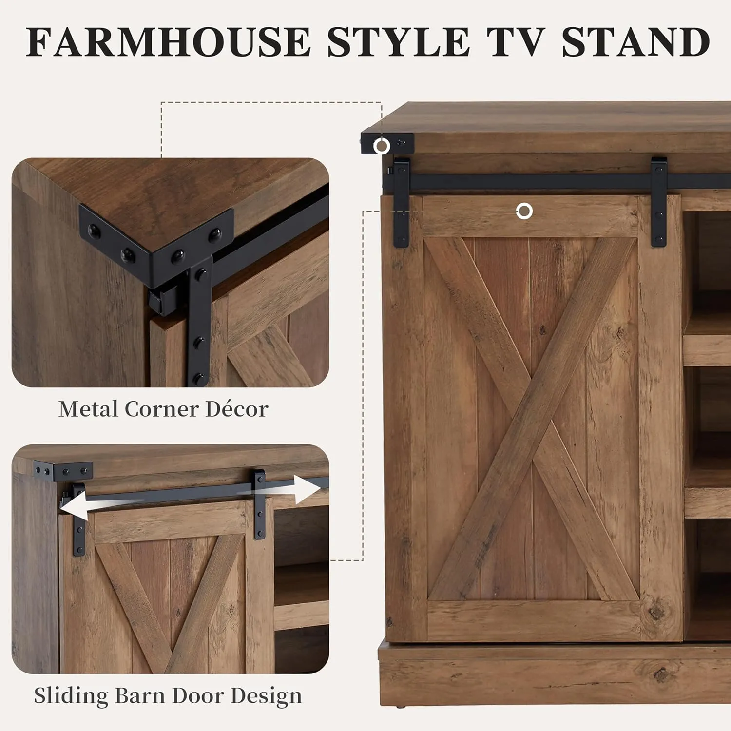 EDYO LIVING Farmhouse TV Stand for 60 Inch TV, Wood TV Stand with Sliding Barn Door, Entertainment Center with Storage Cabinet, Rustic Media Console for Living Room Bedroom, Rustic Oak