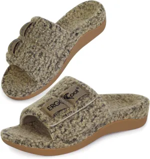 ERGOfoot Fuzzy House Slippers with Arch Support for Women Men, Orthopedic Slide Slippers for Plantar Fasciitis Open Toe Indoor House Shoes with Adjustable Straps, Foot Pain Relief