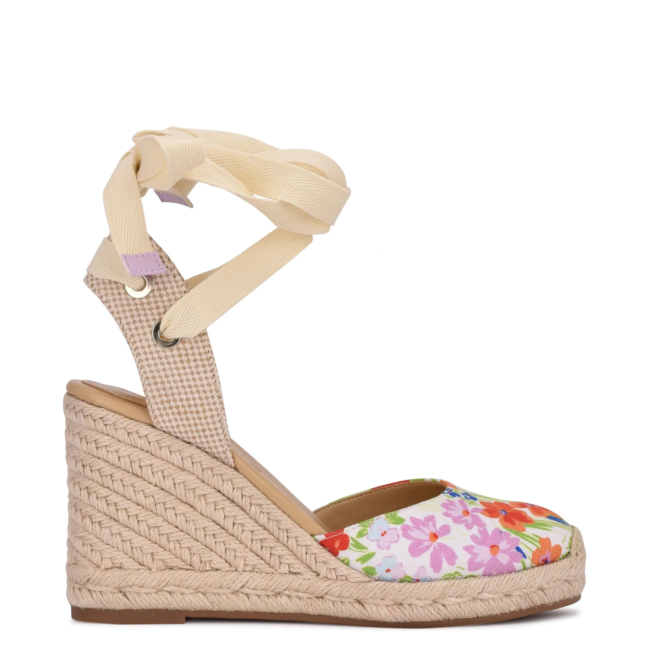 Espadrille Nine Floral Wrap Sandals Up Tie Wedge Secure shipping Rounded Don't miss it Ankle West Multi Heeled