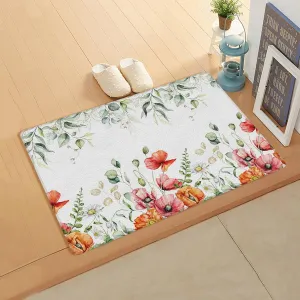 Eucalyptus Antifatigue Kitchen Bath Door Mat Cushioned Runner Rug,Washable Welcome Floor Sink Mat,Daisy Poppies Flower Spring Summer Retro Plant Waterproof Comfort Standing Doormat for Kitchen,20"x39"