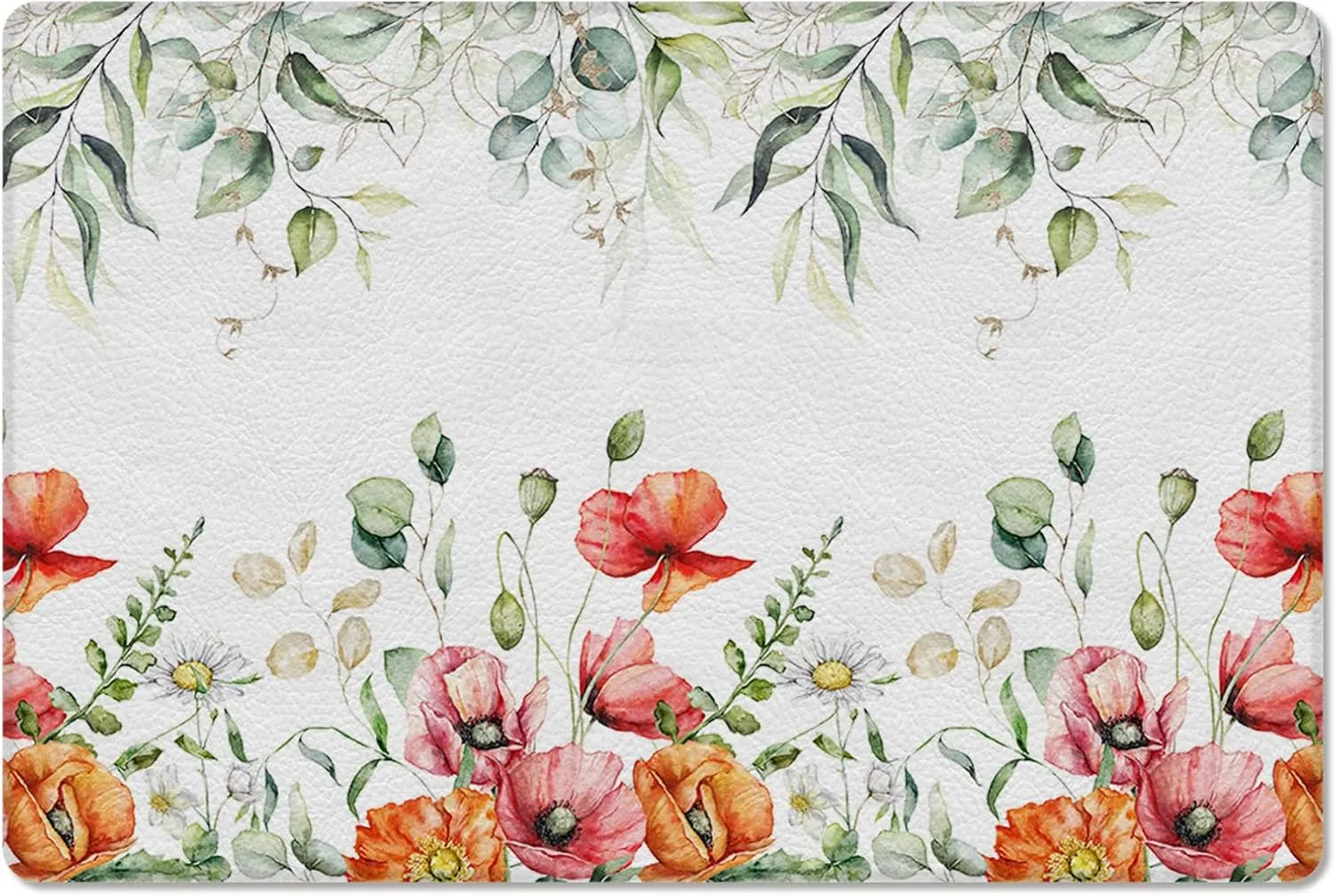Eucalyptus Antifatigue Kitchen Bath Door Mat Cushioned Runner Rug,Washable Welcome Floor Sink Mat,Daisy Poppies Flower Spring Summer Retro Plant Waterproof Comfort Standing Doormat for Kitchen,20"x39"