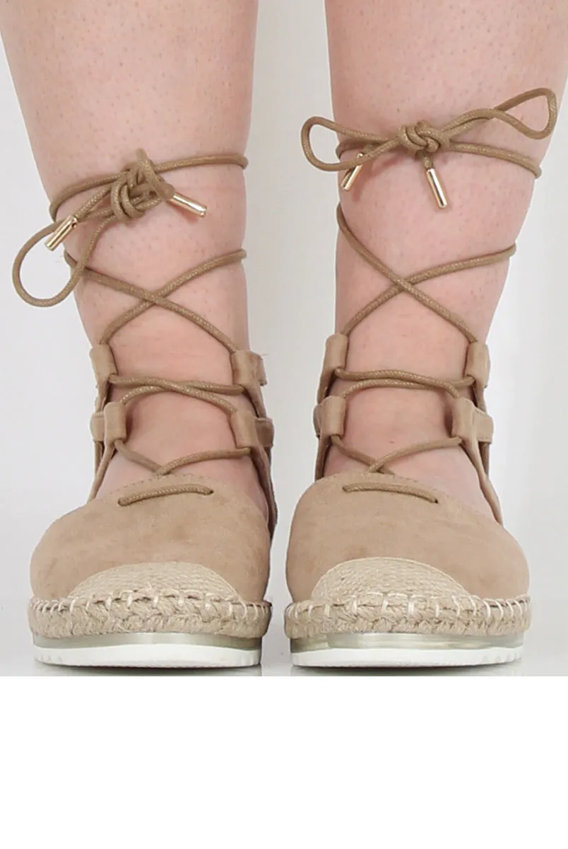 Exceptional Beige Marisa Up Espadrilles Long-lasting Suede - Lace