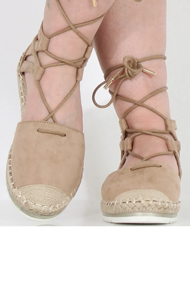 Exceptional Beige Marisa Up Espadrilles Long-lasting Suede - Lace