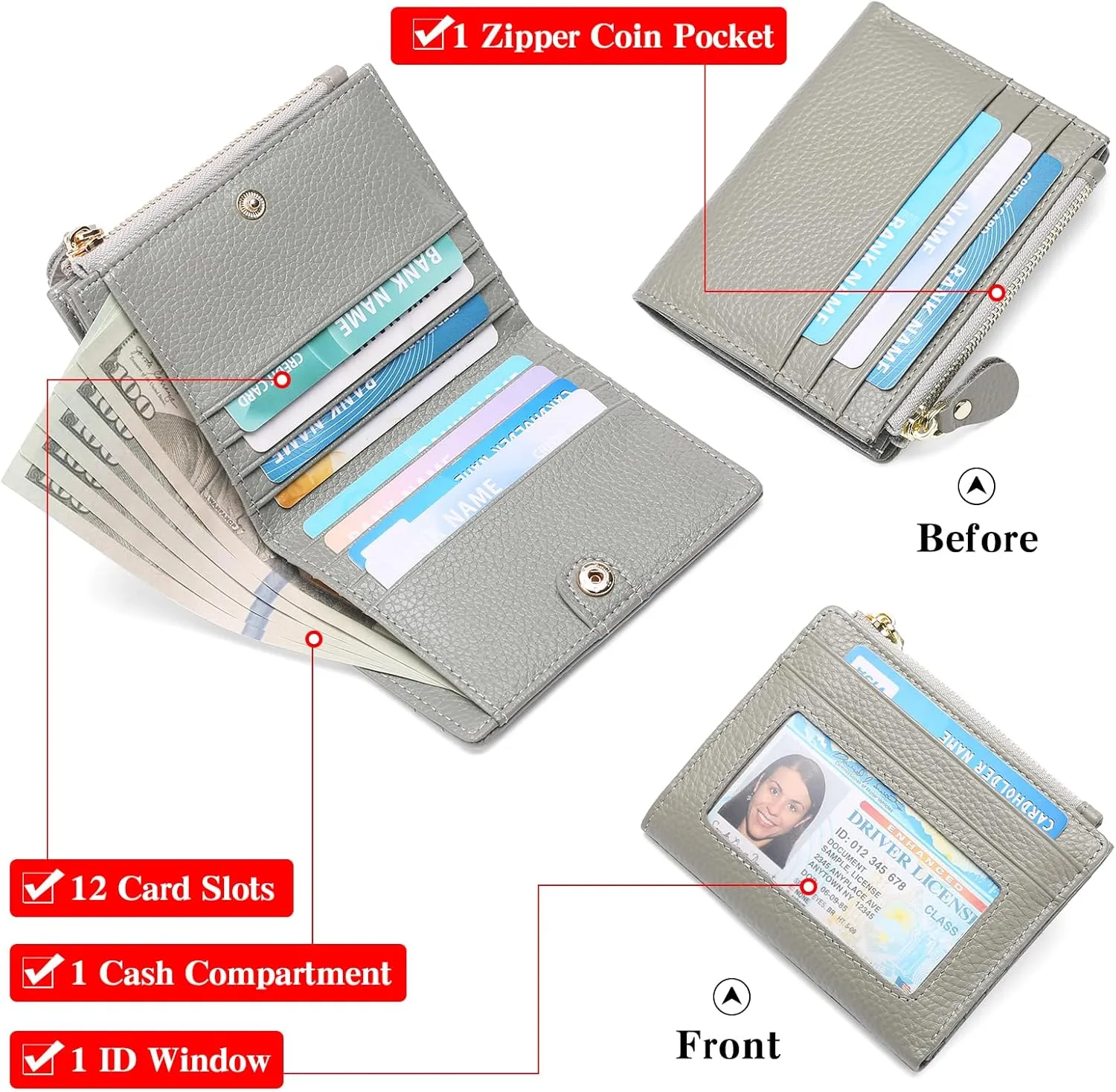FALAN MULE Small Wallets for Women RFID Blocking Slim Bifold Leather Womens Wallet with Zipper Coin Purse