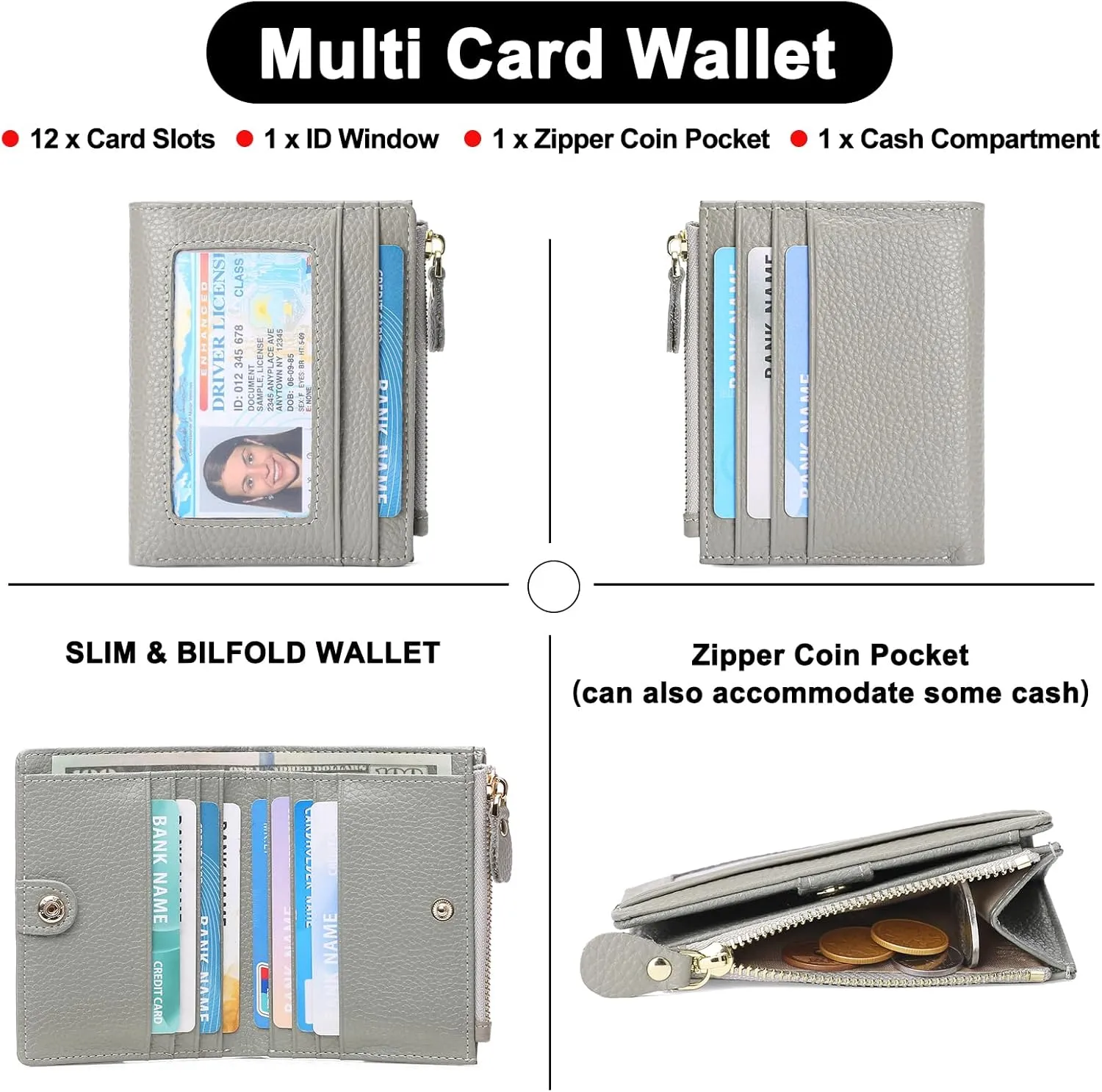 FALAN MULE Small Wallets for Women RFID Blocking Slim Bifold Leather Womens Wallet with Zipper Coin Purse