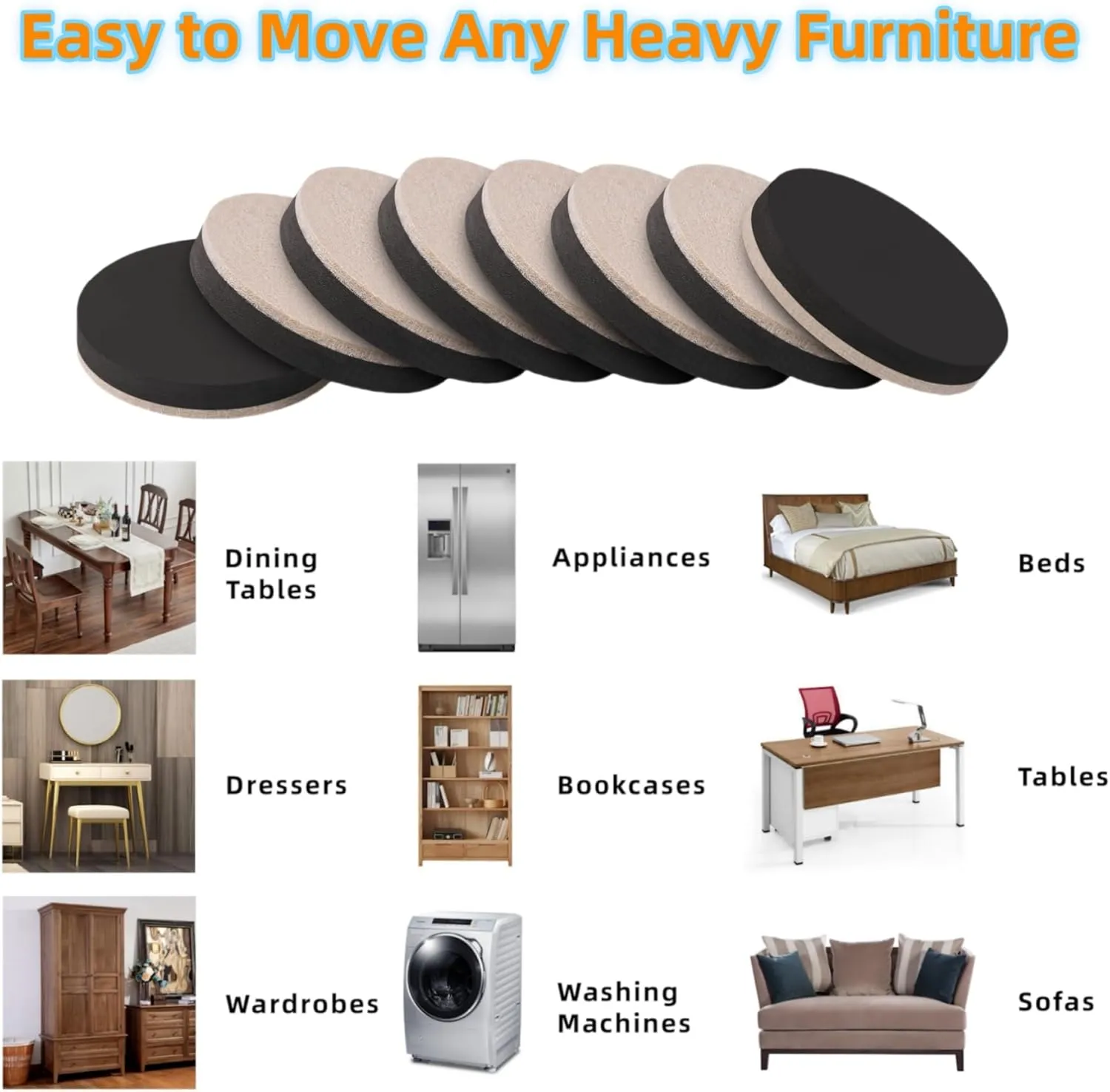 Felt Furniture Sliders for Hardwood Floors - Furnigear 16 PCS 5" Furniture Moving Pads Sliders – Heavy Duty Felt Sliders Chair Leg Floor Protectors - Move Your Furniture Easily & Safety