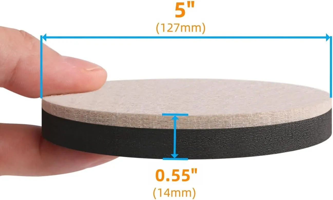 Felt Furniture Sliders for Hardwood Floors - Furnigear 16 PCS 5" Furniture Moving Pads Sliders – Heavy Duty Felt Sliders Chair Leg Floor Protectors - Move Your Furniture Easily & Safety