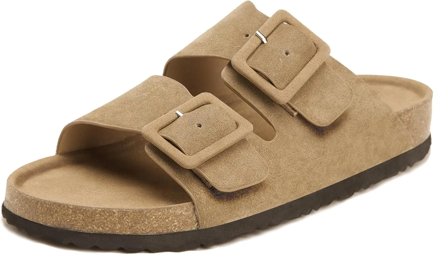 Flat sandals for women, Summer Cork Footbed Slide Sandals with Arch support,100% Genuine Leather