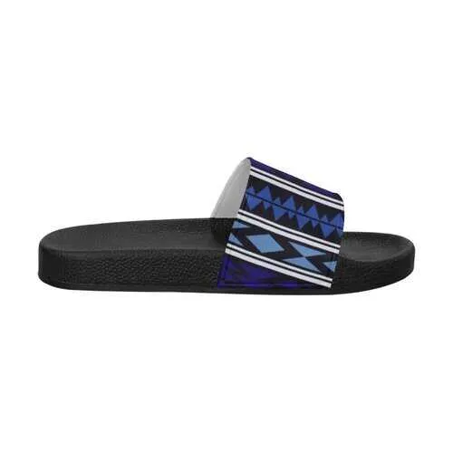 Flip-Flop Sandals, Dark Blue Aztec Style Women's Slides