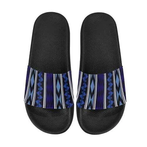 Flip-Flop Sandals, Dark Blue Aztec Style Women's Slides