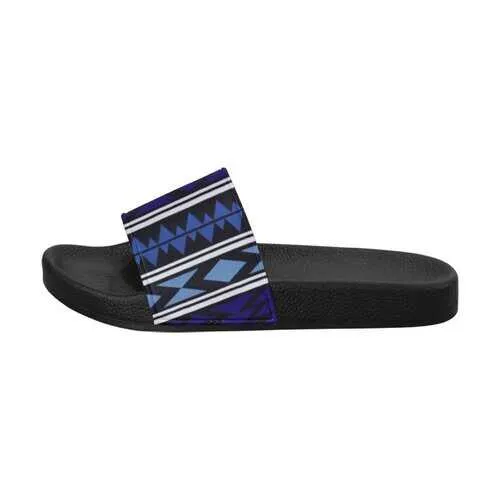 Flip-Flop Sandals, Dark Blue Aztec Style Women's Slides