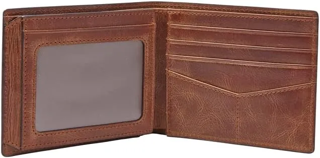 Fossil Men's Derrick RFID-Blocking Leather Bifold Wallet with Flip ID Window