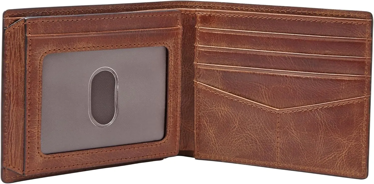 Fossil Men's Derrick RFID-Blocking Leather Bifold Wallet with Flip ID Window