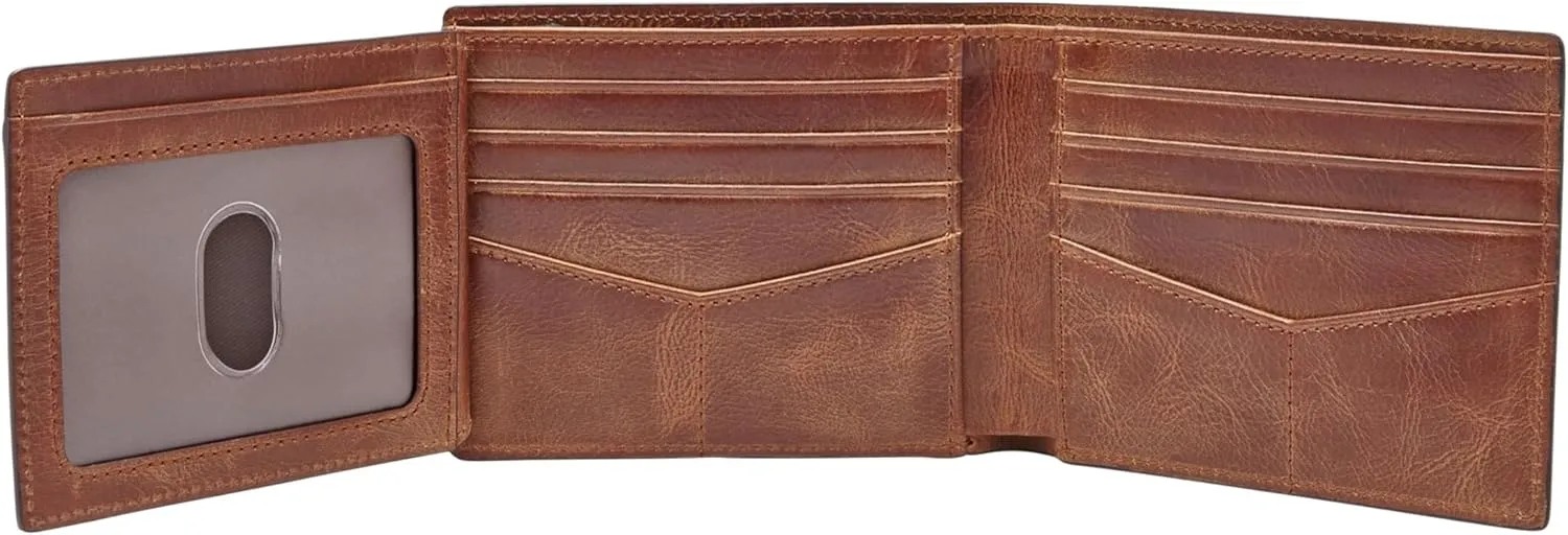 Fossil Men's Derrick RFID-Blocking Leather Bifold Wallet with Flip ID Window