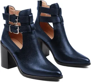 FOWT Cut Out Ankle Booties for Women Hollow out Open Side High Heels Bootie Metal Buckle Shorty Summer Boots Ladies Work Daily and Commuting Size 4-16 US