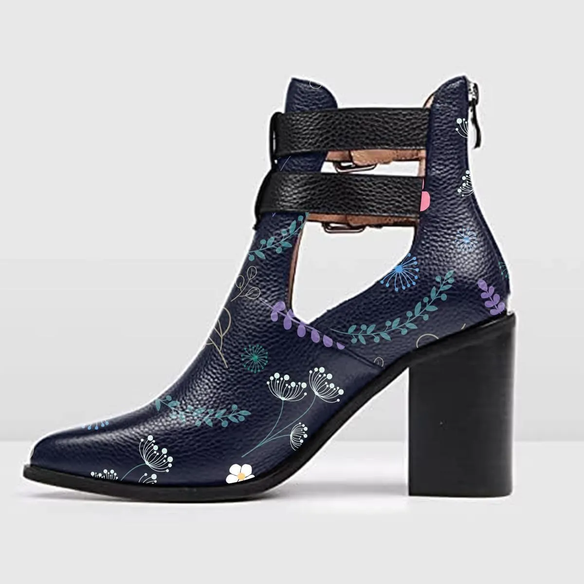 FOWT Cut Out Ankle Booties for Women Hollow out Open Side High Heels Bootie Metal Buckle Shorty Summer Boots Ladies Work Daily and Commuting Size 4-16 US