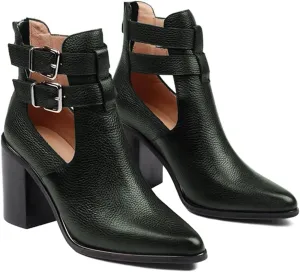 FOWT Cut Out Ankle Booties for Women Hollow out Open Side High Heels Bootie Metal Buckle Shorty Summer Boots Ladies Work Daily and Commuting Size 4-16 US