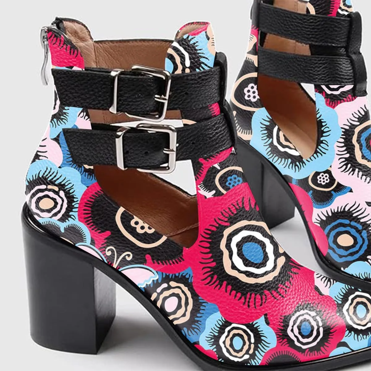 FOWT Cut Out Ankle Booties for Women Hollow out Open Side High Heels Bootie Metal Buckle Shorty Summer Boots Ladies Work Daily and Commuting Size 4-16 US