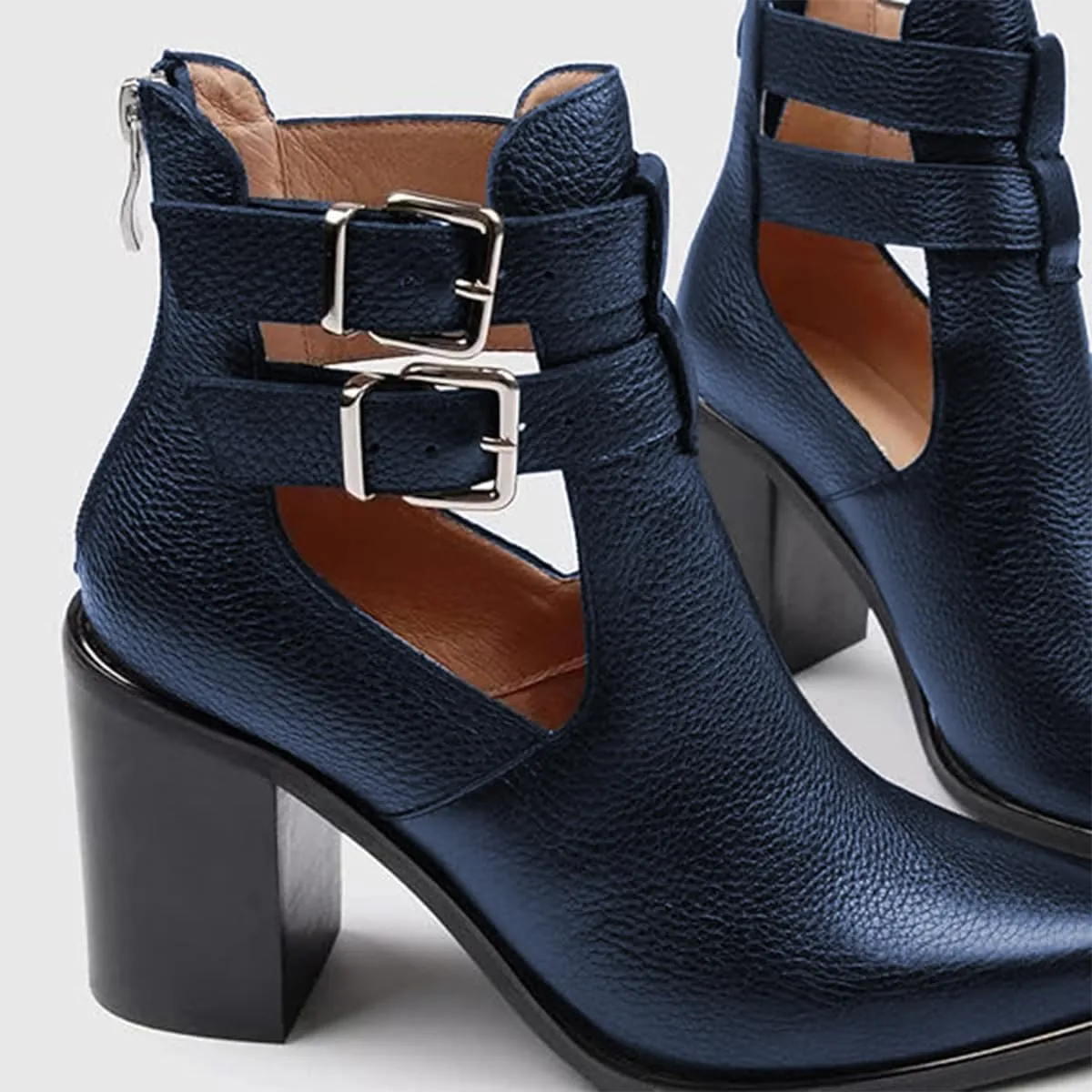 FOWT Cut Out Ankle Booties for Women Hollow out Open Side High Heels Bootie Metal Buckle Shorty Summer Boots Ladies Work Daily and Commuting Size 4-16 US