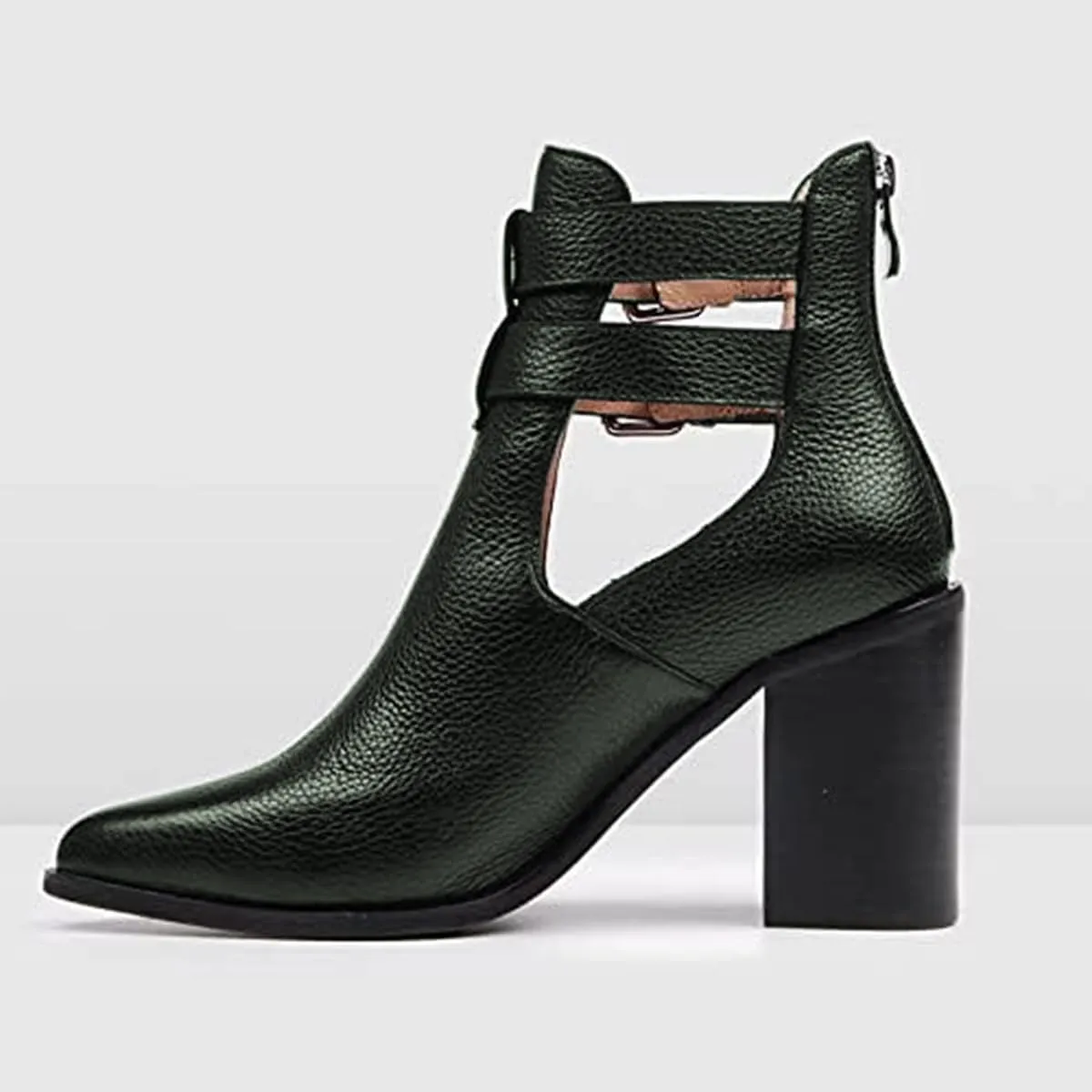 FOWT Cut Out Ankle Booties for Women Hollow out Open Side High Heels Bootie Metal Buckle Shorty Summer Boots Ladies Work Daily and Commuting Size 4-16 US