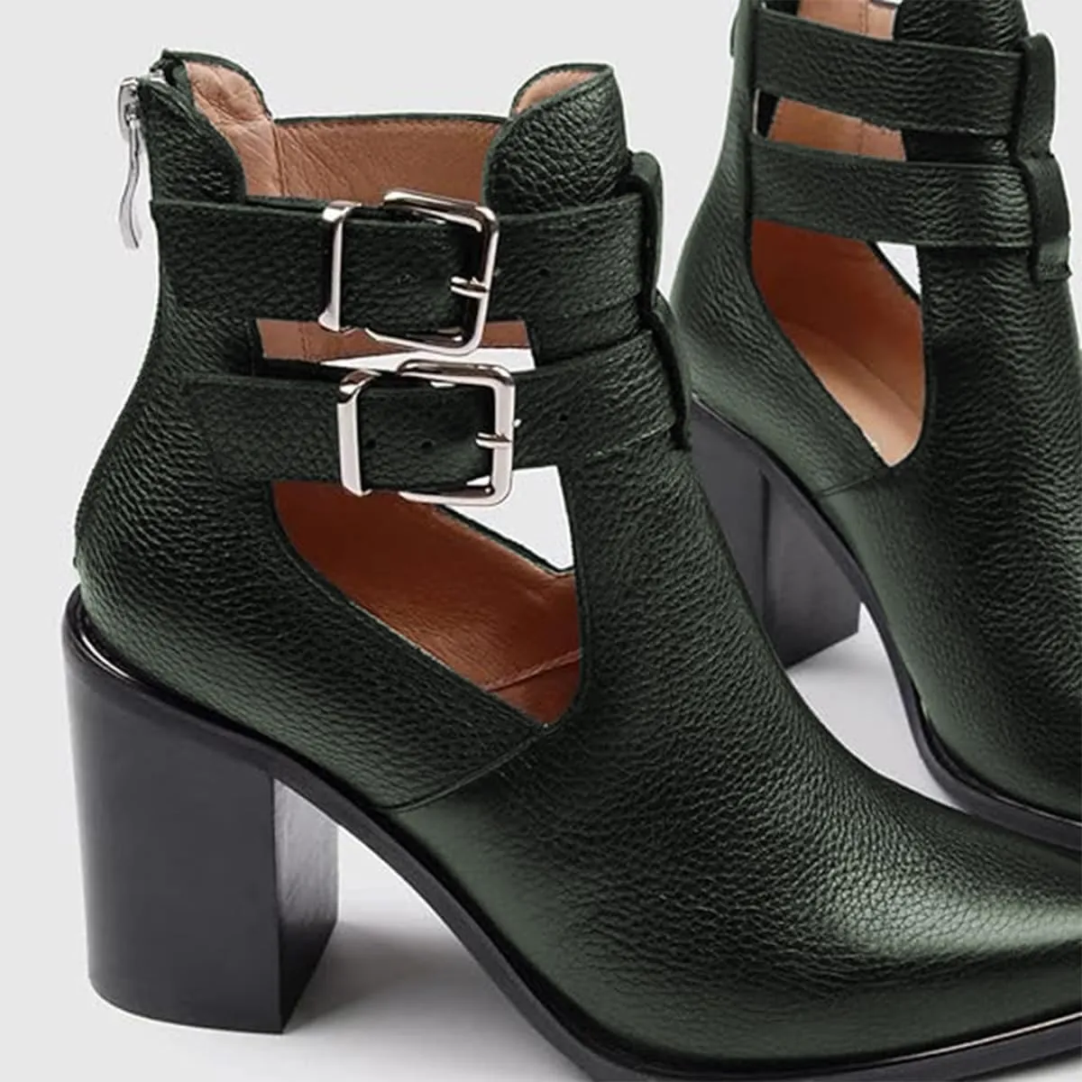 FOWT Cut Out Ankle Booties for Women Hollow out Open Side High Heels Bootie Metal Buckle Shorty Summer Boots Ladies Work Daily and Commuting Size 4-16 US
