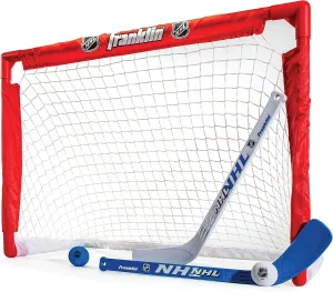 Franklin Sports NHL s Mini Hockey Set - Includes 1 Knee Hockey Goal - 2 Mini Hockey Sticks   2 Foam Balls - Indoor Mini Hockey Goal   Sticks Set