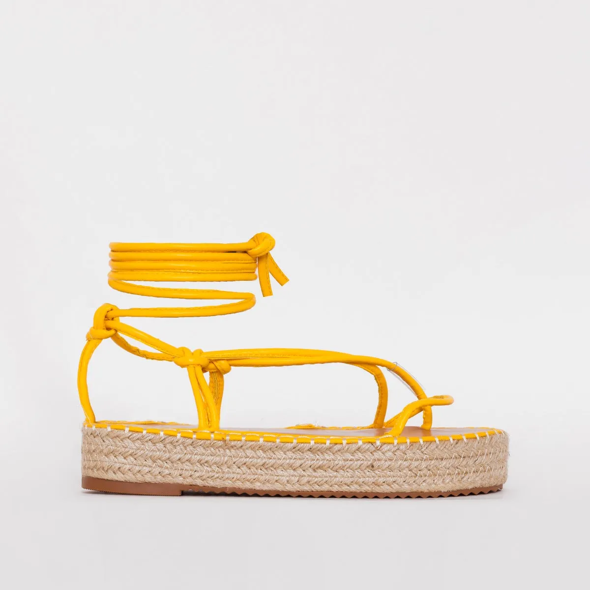 Frieda Yellow Lace Up Espadrille Flatform Sandals