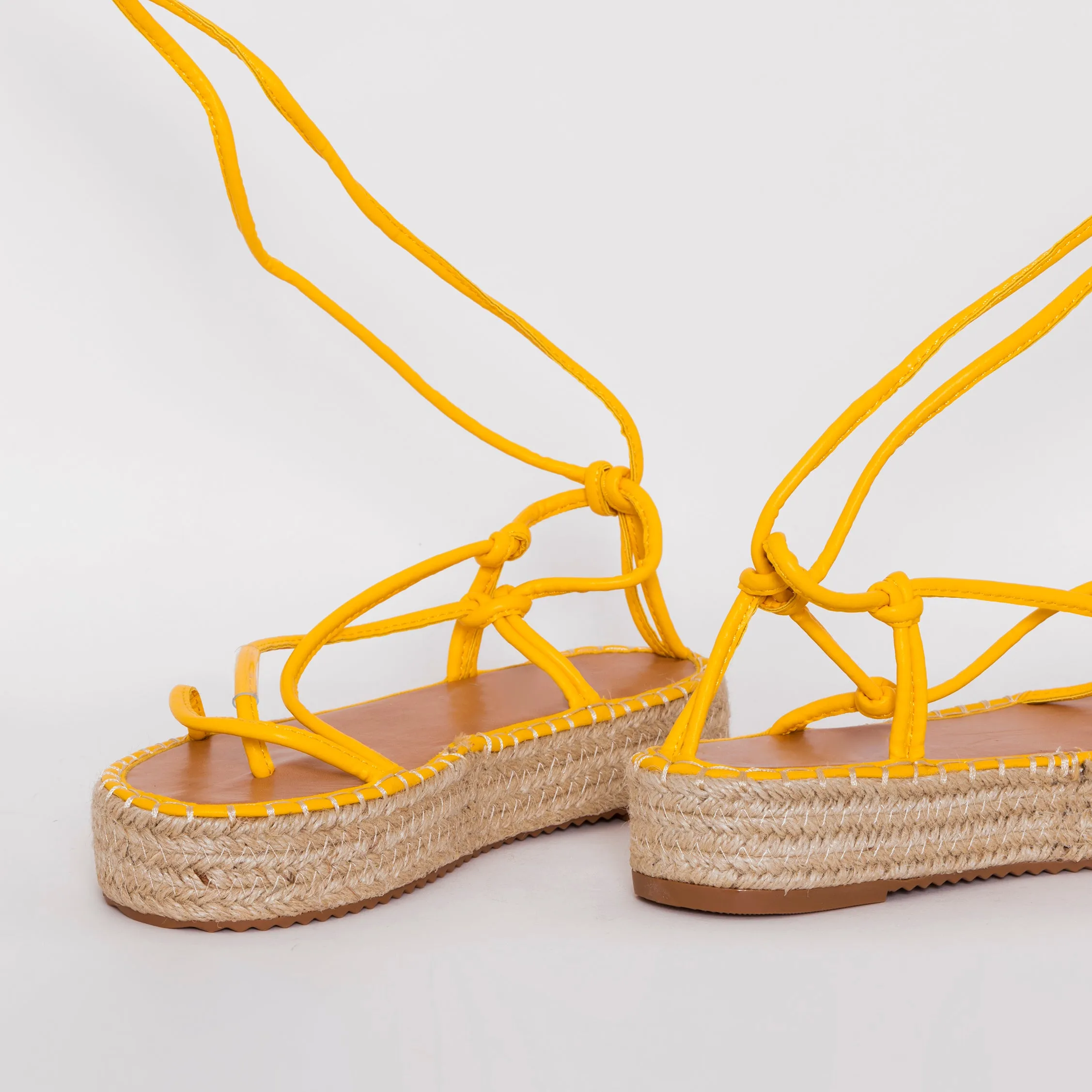Frieda Yellow Lace Up Espadrille Flatform Sandals