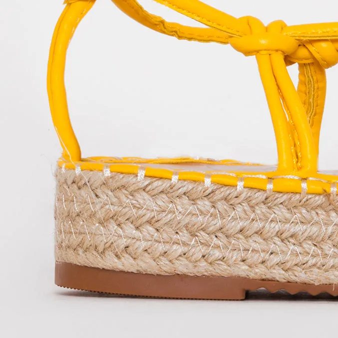 Frieda Yellow Lace Up Espadrille Flatform Sandals