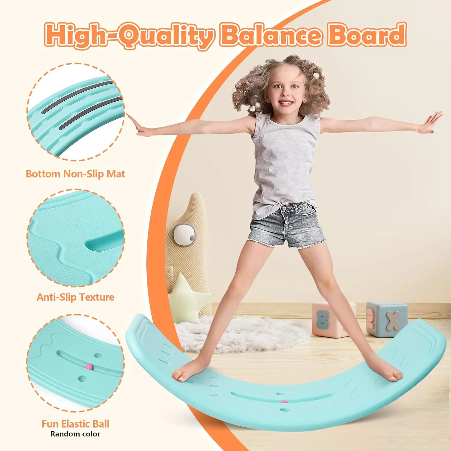 Fun Balance Board for Kids, Wobble Balance Board for Balance & Courage Building, Sensory Integration Training with Bouncy Ball, Ideal Toy for Kids Aged 3 