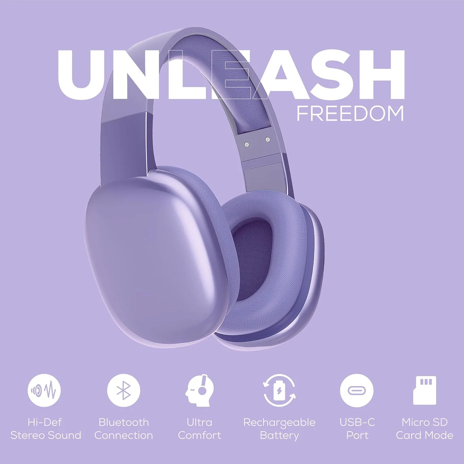Gabba Goods Wireless Over Ear Bluetooth Headphones with Microphone - Wireless Headset -Noise Reduction - Bluetooth, Wired,Built in Micro SD for Travel, Home, Work TV,PC,Gaming,Cellphone (Lavender)