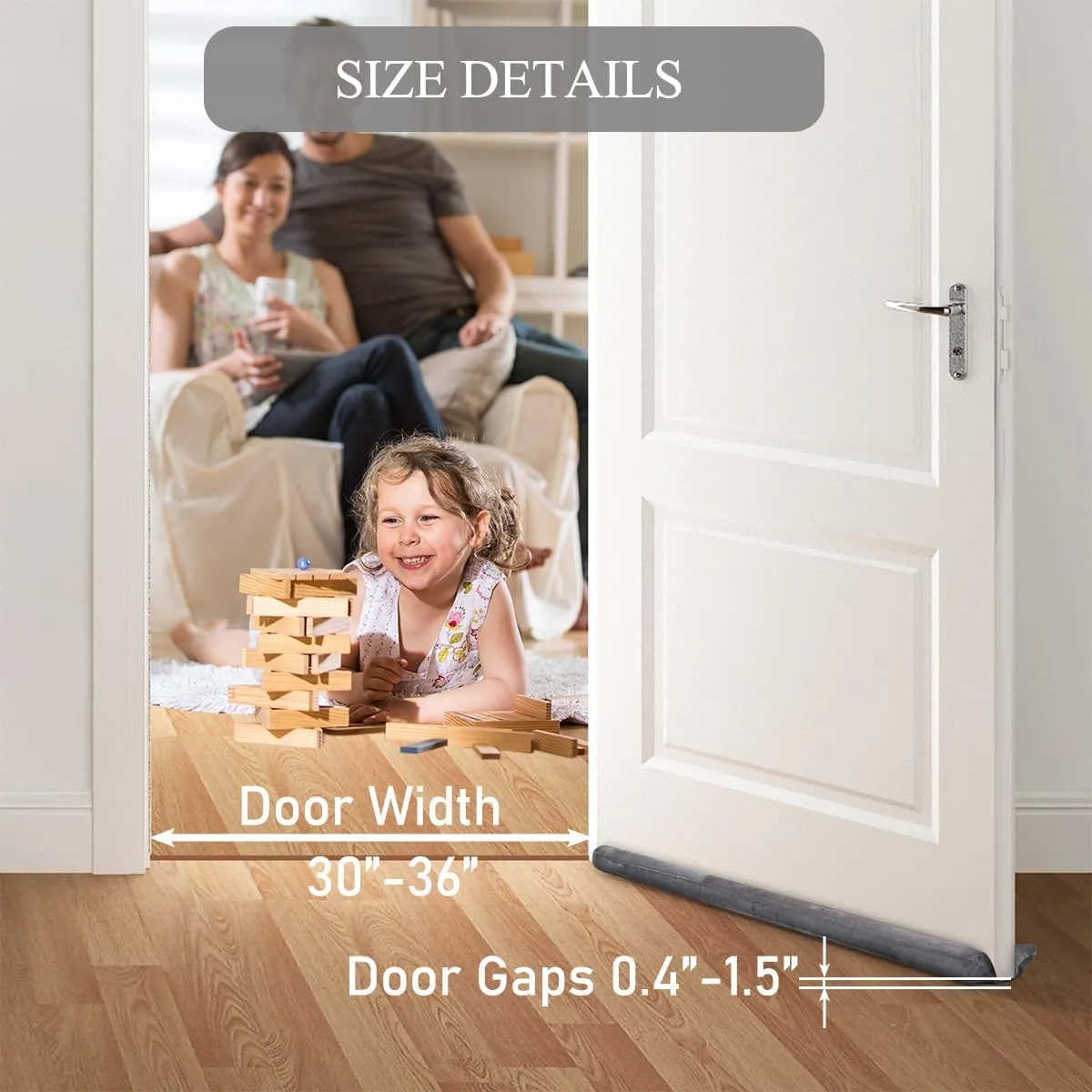 GDHOMM Door Draft Stopper for Bottom of Doors, Door Sweep Gap Filler Soundproof Weather Stripping Adjustable 30"-36", Gray