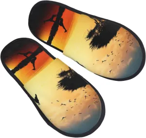Giraffe Sunset Furry Slippers for Men Women Fuzzy Memory Foam Slippers Warm Comfy Slip-on Bedroom Shoes Winter House Shoes for Indoor Outdoor