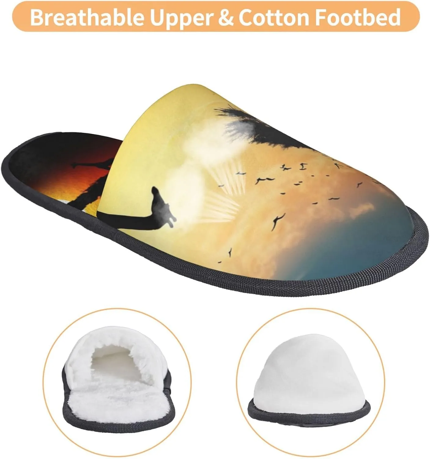 Giraffe Sunset Furry Slippers for Men Women Fuzzy Memory Foam Slippers Warm Comfy Slip-on Bedroom Shoes Winter House Shoes for Indoor Outdoor