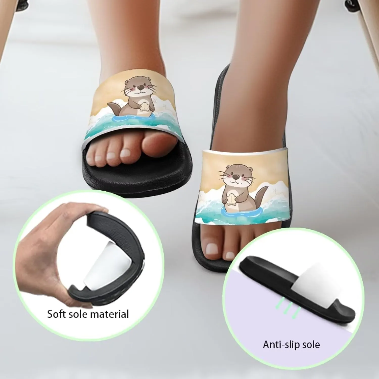 Girls Slides Comfortable Slippers Slides Animal Print Non-slip Shower Shoes Thick Sole House Slide Sandals