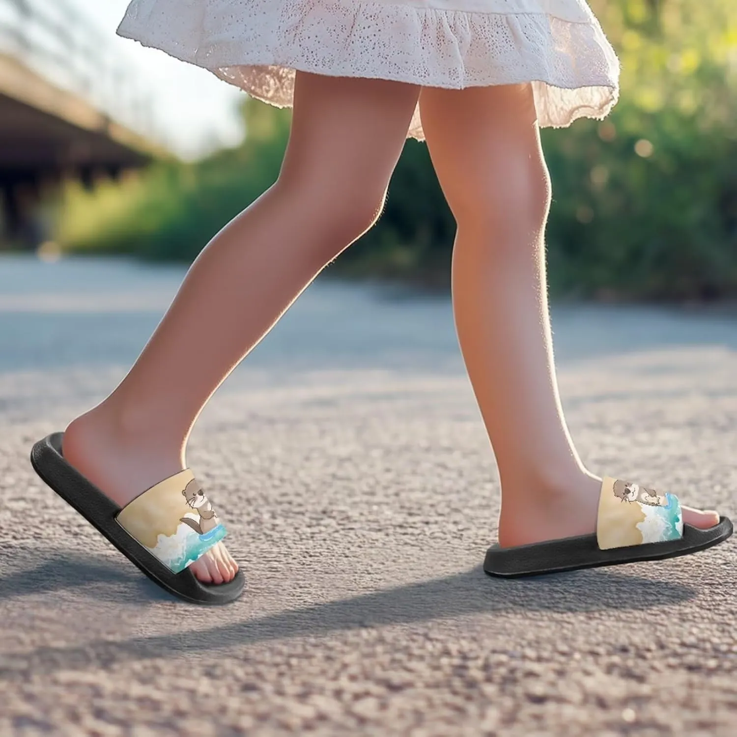 Girls Slides Comfortable Slippers Slides Animal Print Non-slip Shower Shoes Thick Sole House Slide Sandals