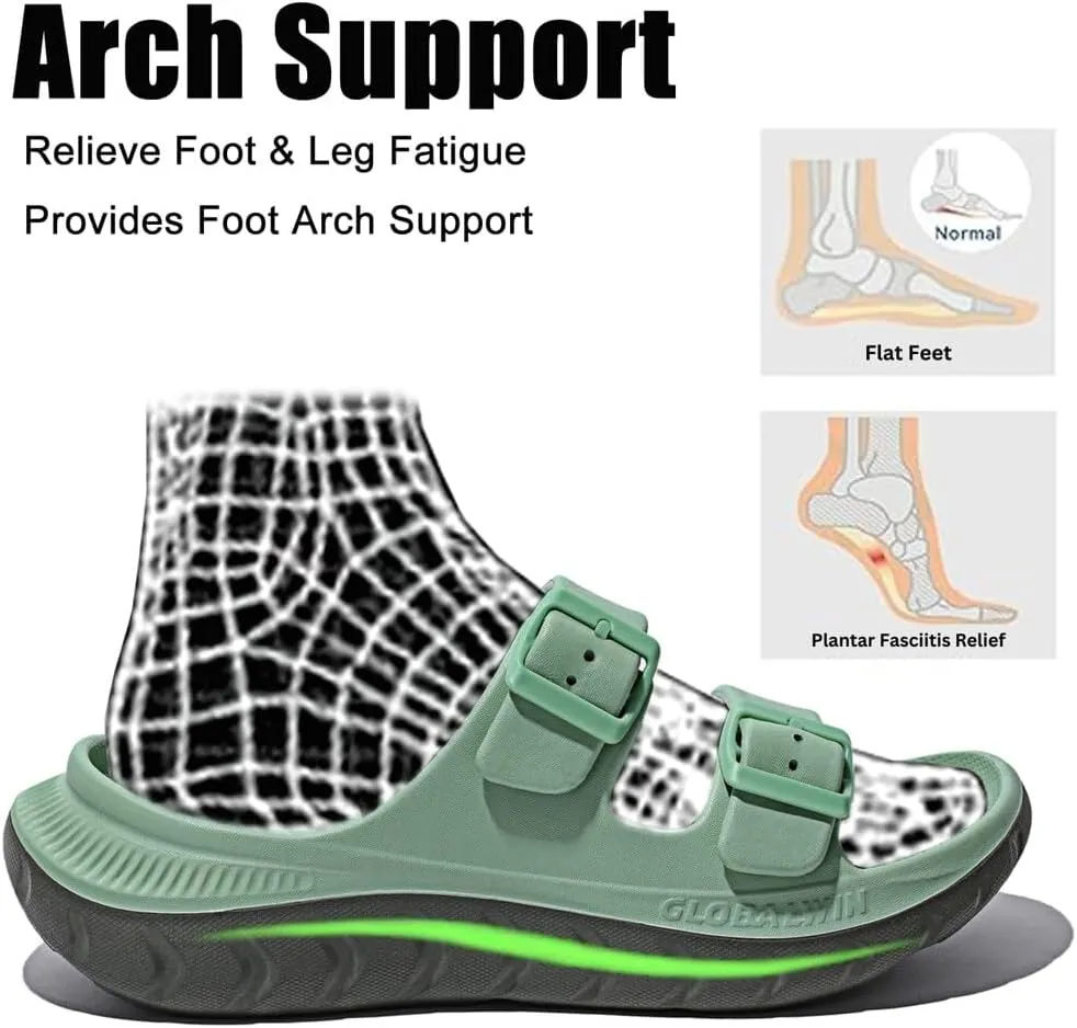GLOBALWIN Recovery Slides For Women Mia Comfortable Sandals With Arch Support Indoor Outdoor Cloud Slippers Reduce Stress on Feet Lightweight