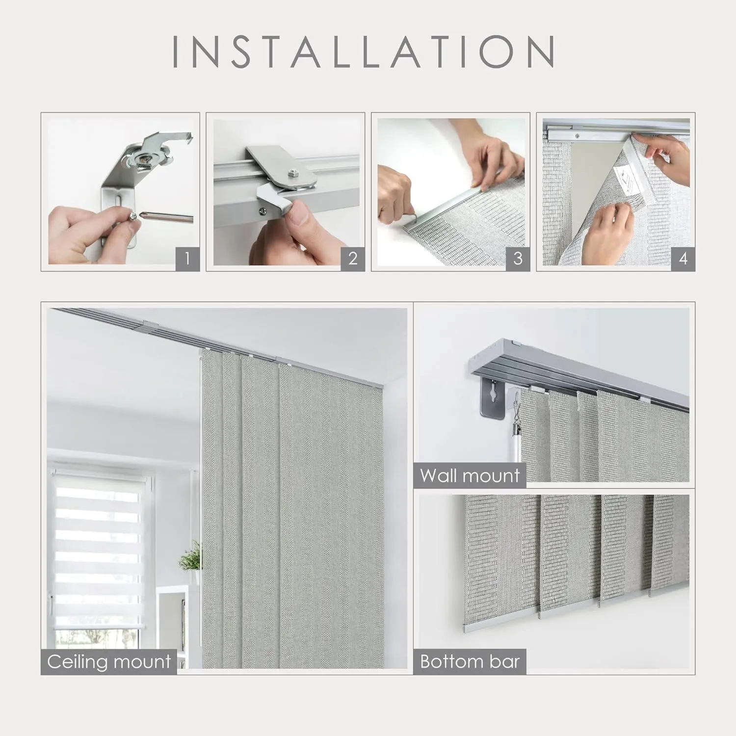 GoDear Design Adjustable Sliding Door Blinds 45.8"- 86" W x 96" H, Extendable Vertical Blinds for Sliding Glass Doors, Panel Track Window Blinds, Trimmable Woven Fabric Vertical Shades, First Snow