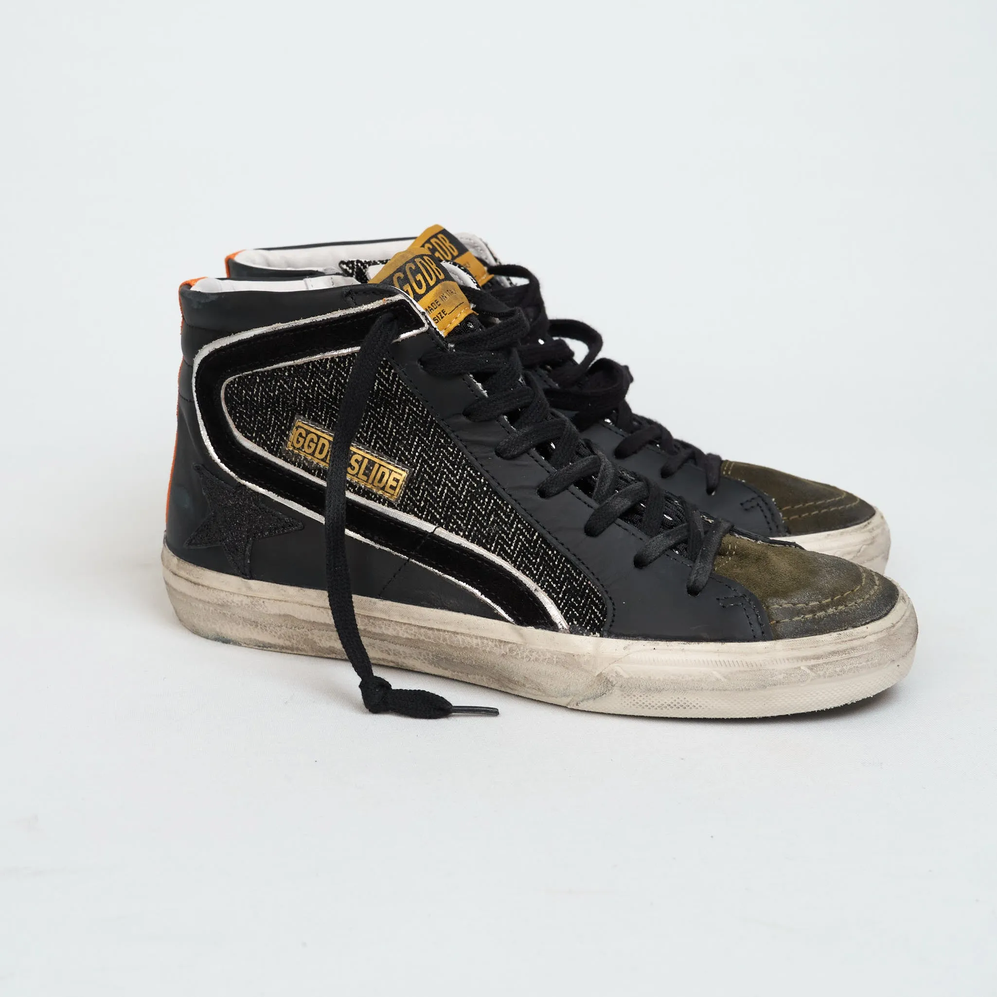 Golden Goose High Black Green Orange Slide Sneakers