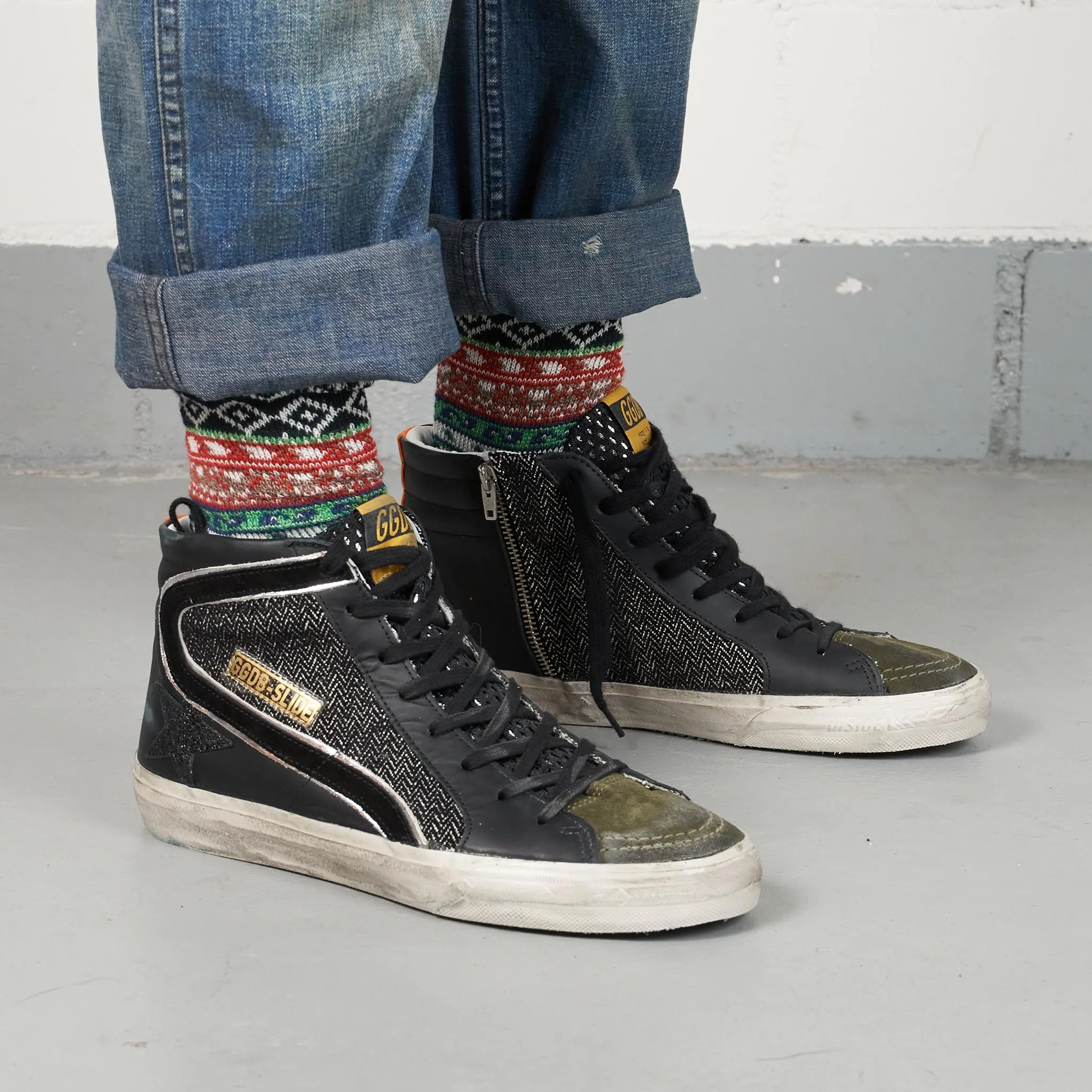 Golden Goose High Black Green Orange Slide Sneakers